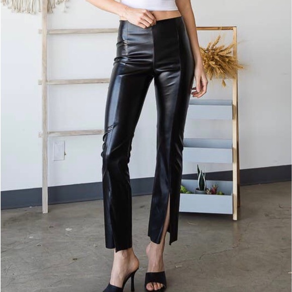 Dani Faux Leather Split Hem Pant - Picture 4 of 8